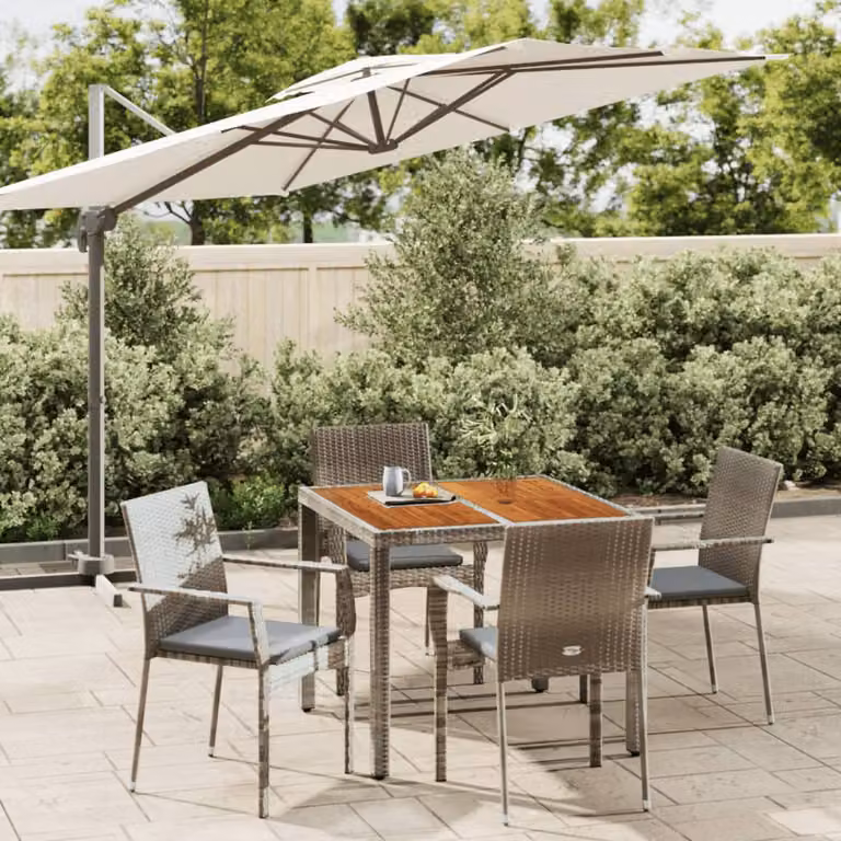 Set da pranzo da giardino vidaXL in legno di acacia e polyrattan grigio con 5 pezzi
