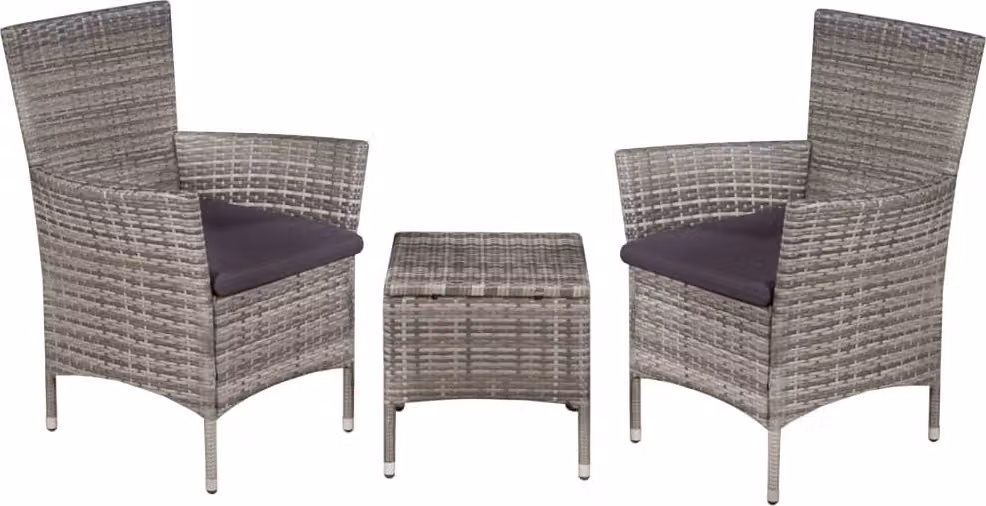 The Living Store 3-tlg. Set da bistrot in polirattan Grau