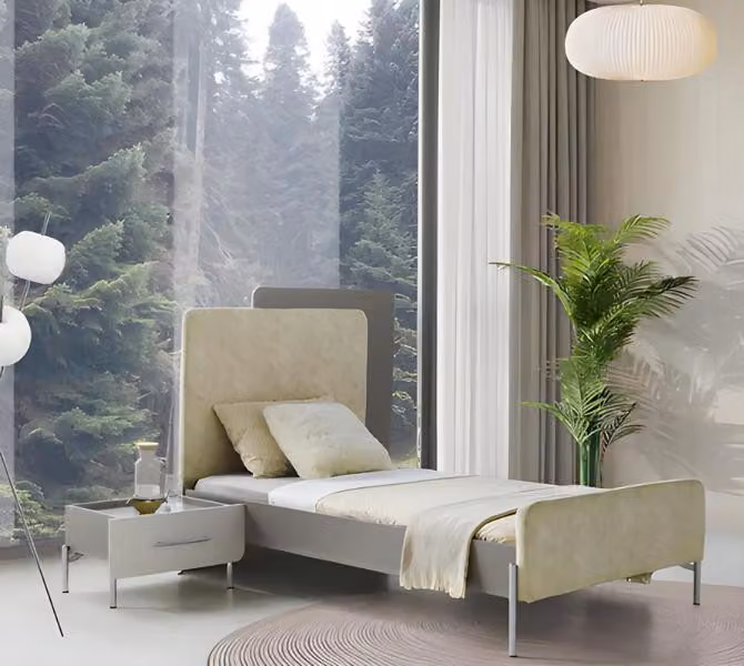 Bett Gepolstertes Kopfteil Passender Nachttisch Modernes Design Kinderzimmer