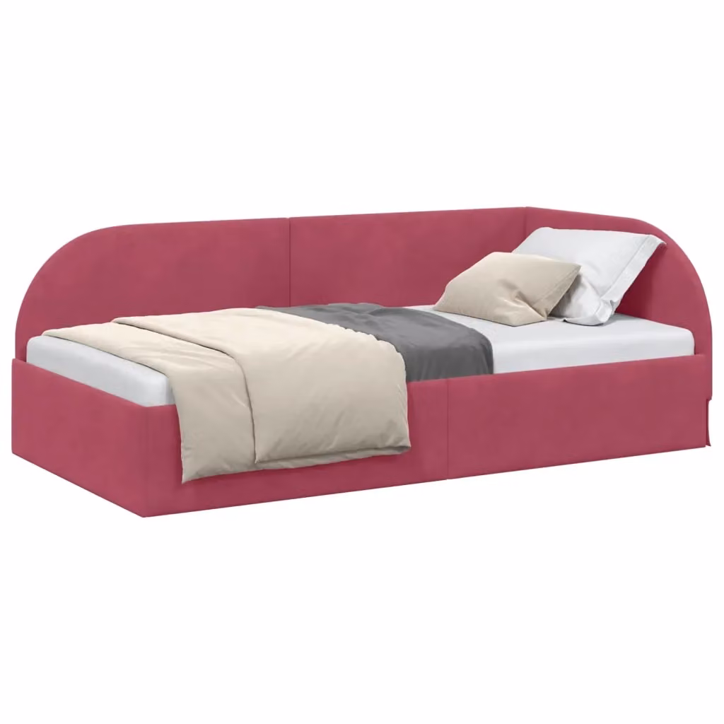Cornice del letto ad angolo vidaXL in velluto rosso, L/P/H: 90 x 190 cm – 2