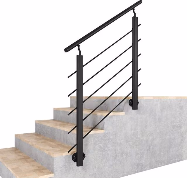 Kit ringhiera in alluminio AICA con corrimano per scala, montaggio a parete, nero opaco, Lunghezza: 100 cm