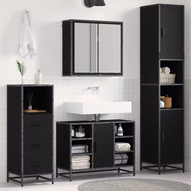 Set di mobili per il bagno 3 pz Rovere Nero 3402547