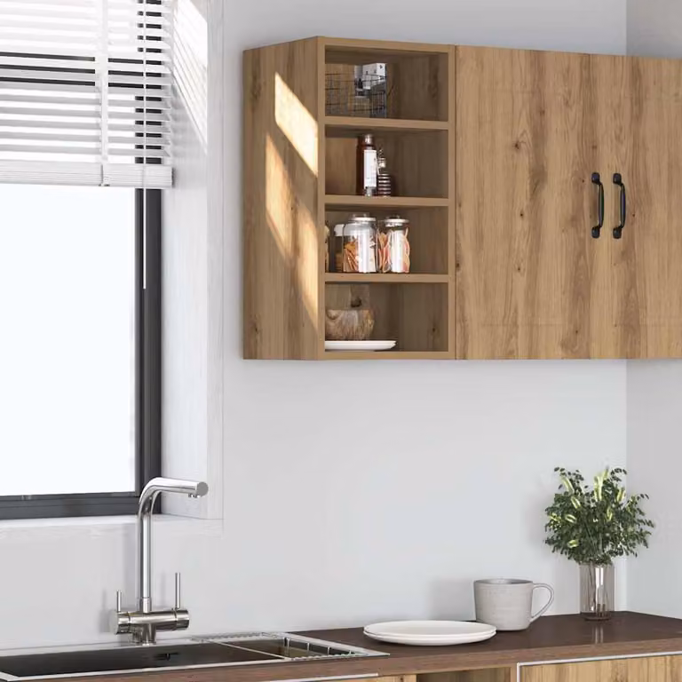 Pensile da cucina moderno vidaXL Riga in legno color rovere marrone con ante a battente e ripiani interni L/P/H: 30 x 29,5 x 60 cm