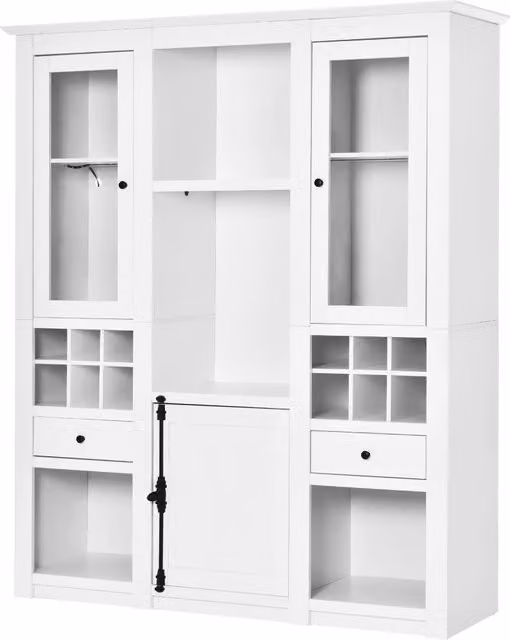 Vetrina bianca in MDF con LED multicolore, 143x45,5x170 cm, con porte in acrilico e ampio spazio contenitivo