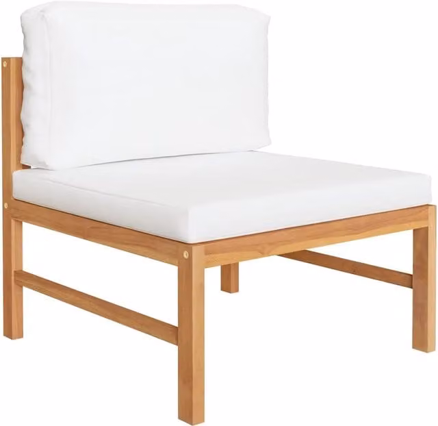 Set Salotto da Giardino Moderno in Legno di Teak con Divano a 2 Posti, Poltrona Lounge e Tavolino con Cuscini Beige e Bianchi