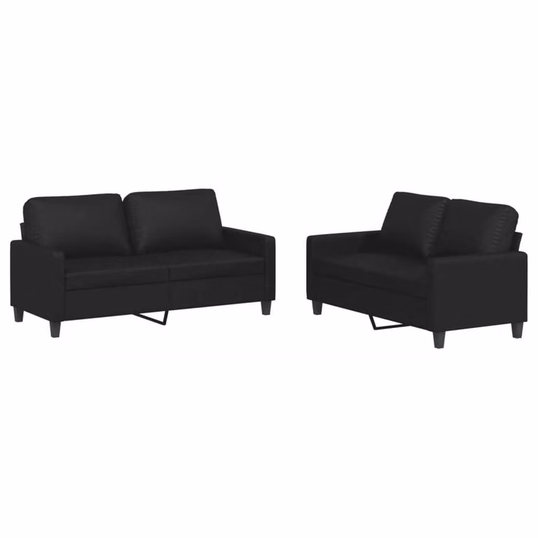 Set di Divani 2 pz con Cuscini Nero in Pelle finta