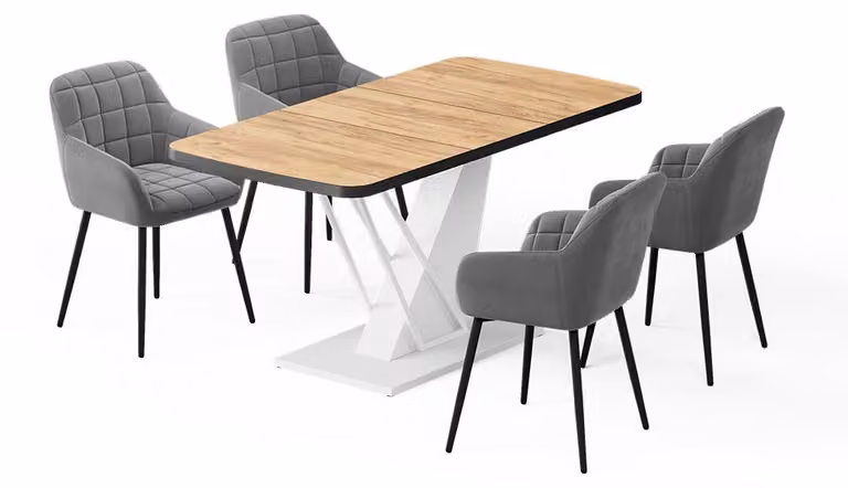 Set di tavoli da pranzo Vicco Fenaro Rovere dorato/Bianco 120 x 80 cm con 4 sedie da pranzo, Model 62757