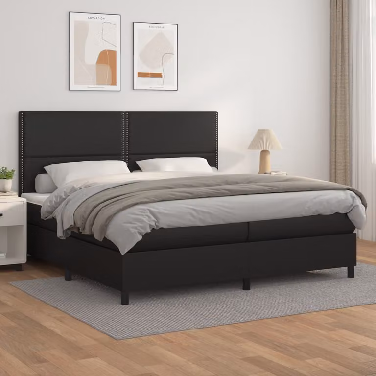 Letto Ibrido vidaXL con Giroletto a Molle e Materasso in Similpelle Nero, L/P: 200 x 200 cm