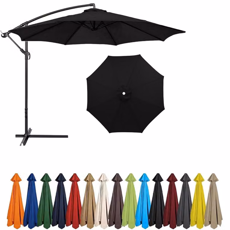 Copertura di ricambio per ombrellone, diametro 2,5 metri, colore nero, 6 stecche, protezione UV, impermeabile, in poliestere