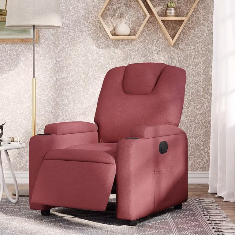 Poltrona elettrica - Poltrona TV - Poltrona relax - Poltrona reclinabile - Tessuto color borgogna - Sistema di inclinazione elettrico