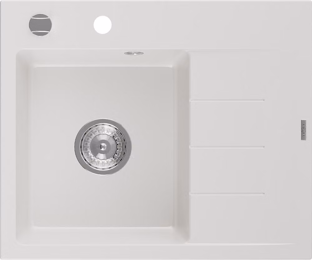 Mexen Ben lavello in granito 1-vasca con scolapiatti, sinistro 600 x 500 mm, bianco, sifone cromato - 6522605000-20