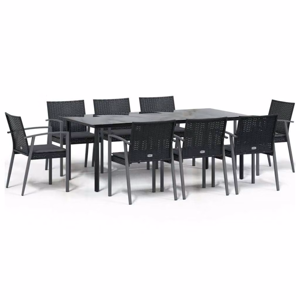 Set Pranzo da Giardino 9 pz con Cuscini in Polyrattan e Acciaio