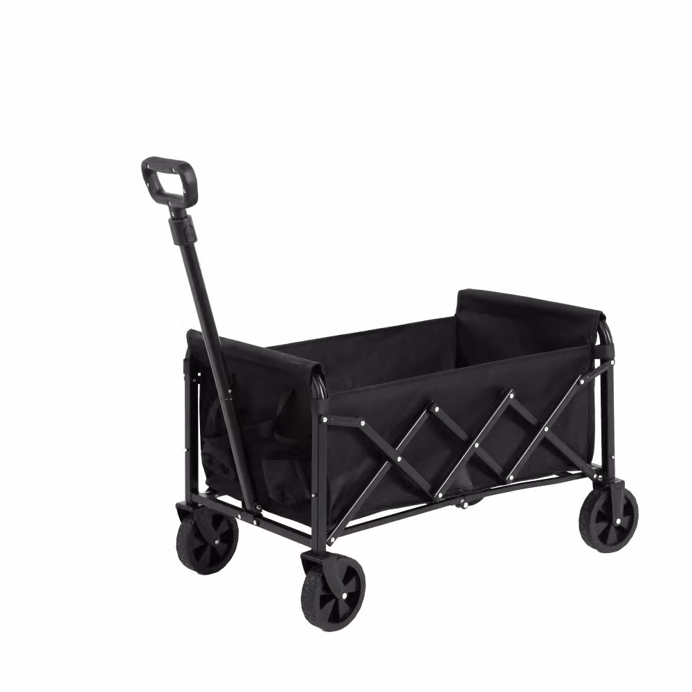 Carrello a mano AIORBER, 70L, pieghevole, con grandi ruote, maniglia auto-retrattile, trolley, stabile struttura in acciaio, per campeggio, shopping, 66x41x44,5cm, nero