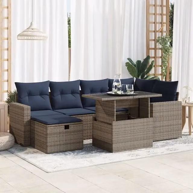 Set Divani Giardino 7 pz con Cuscini Grigio Polyrattan Acacia 3327821