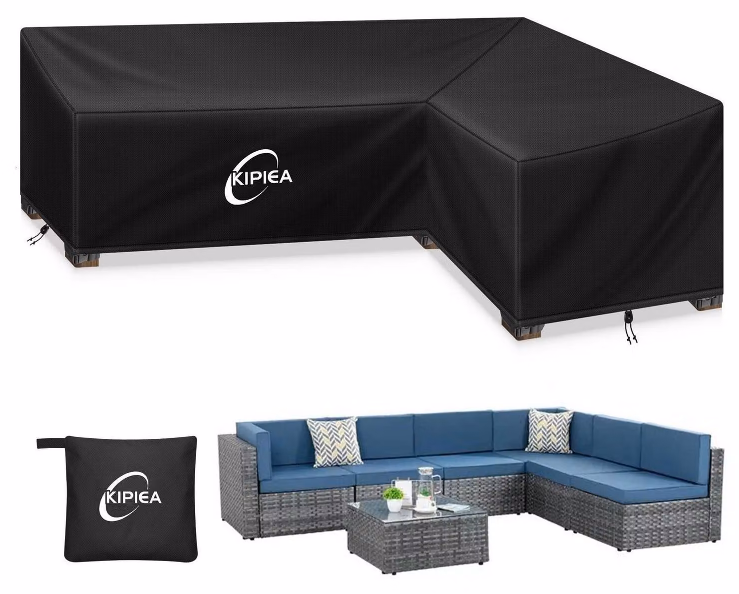 Copertura impermeabile per mobili da esterno a forma di L, realizzata in tessuto 420D, dimensioni 216x148x85 cm