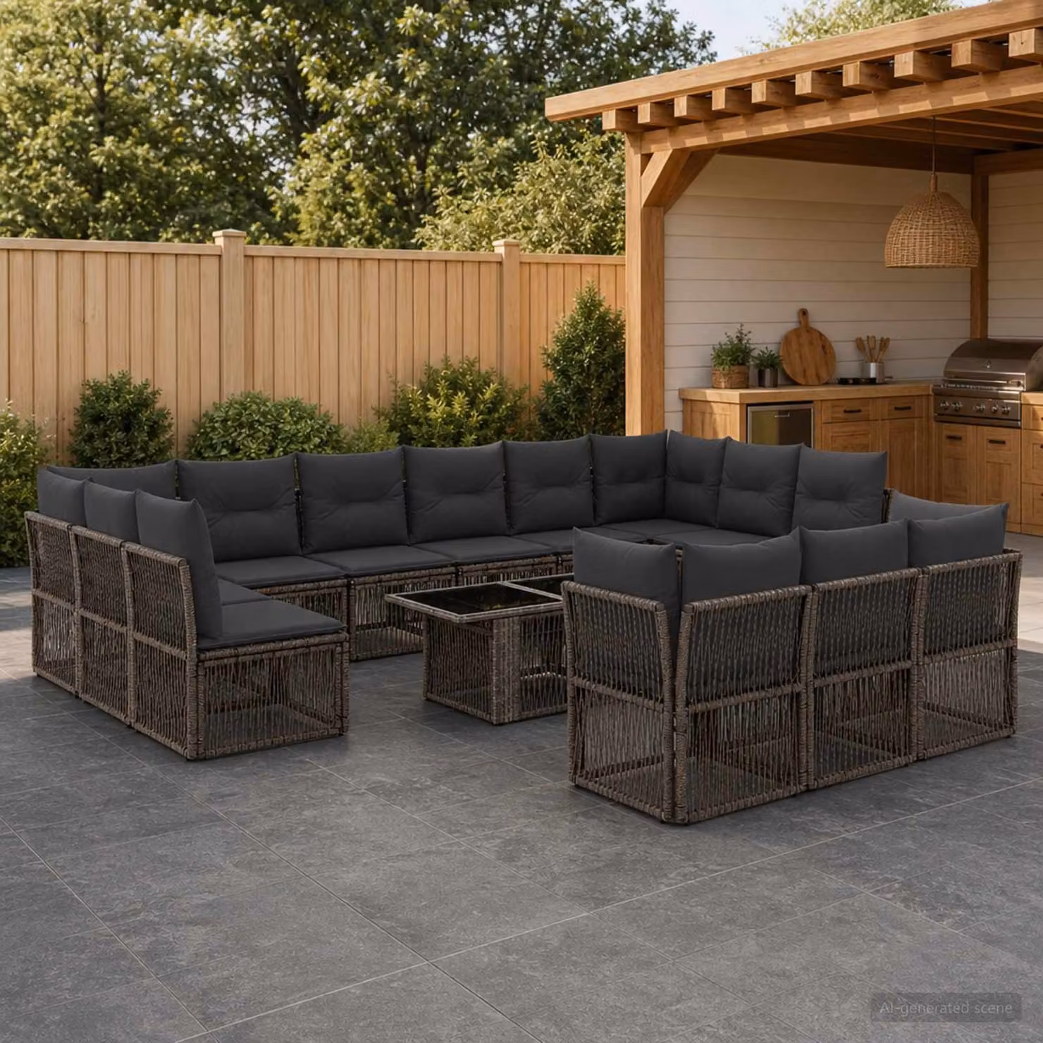 Set Divano da Giardino vidaXL 14 pz Grigio in Polyrattan con Cuscini e Tavolino da Esterno