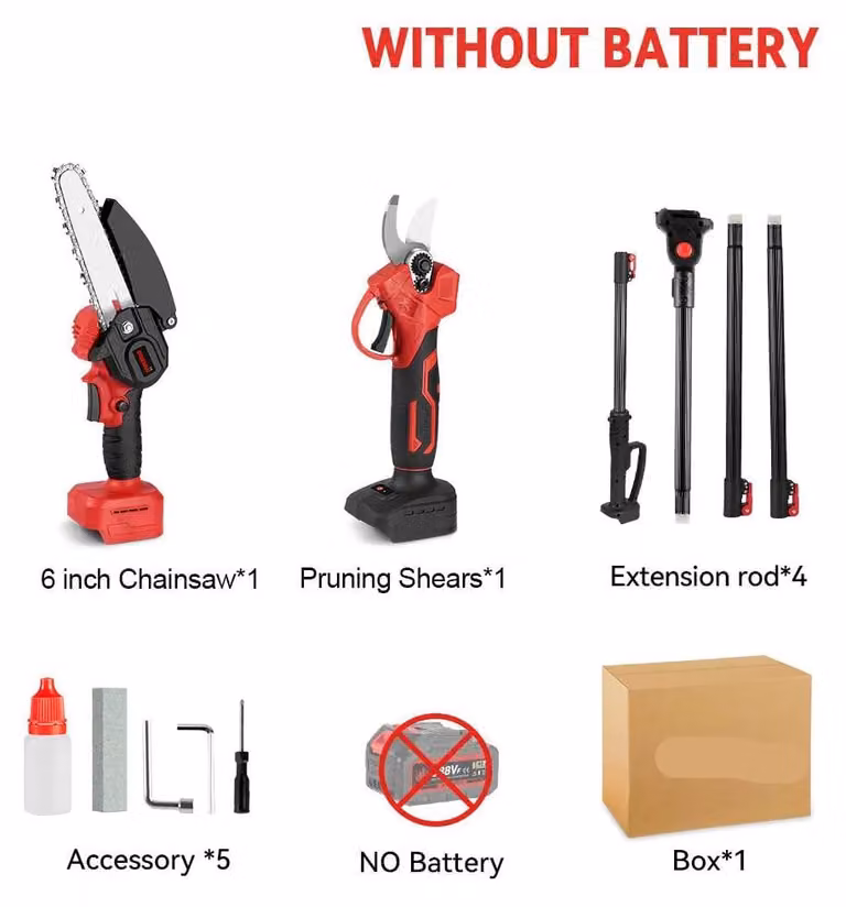 Attrezzo multifunzione 3-in-1: decespugliatore a batteria, motosega a batteria, potatore a batteria, sega telescopica, senza fili, 3500W