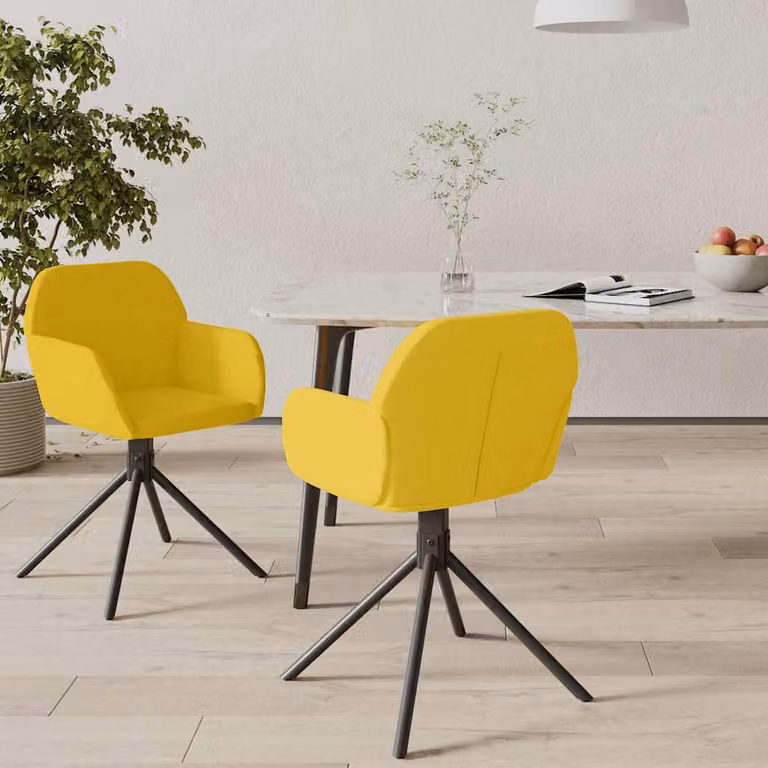 Set di 2 sedie da pranzo girevoli vidaXL in velluto giallo con design moderno