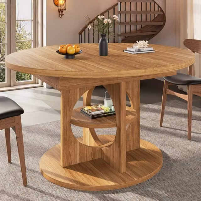 Tavolo da pranzo allungabile rotondo ovale 110/150x110 cm con ripiano; effetto legno