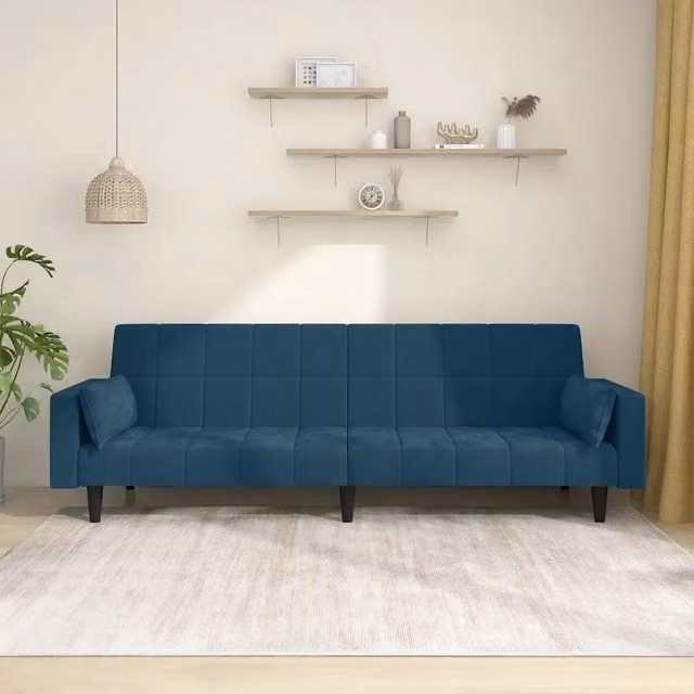 Divano Letto a 2 Posti con 2 Cuscini-Sofa Letto 2 Posti-Daybed Blu in Velluto 827360
