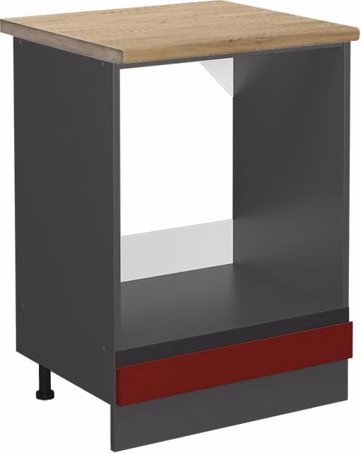 Mobile per forno da incasso R-Line J-Shape Vicco Rosso/Antracite con Rovere, L: 60 cm, P: 60 cm, H: 81,6 cm – 1