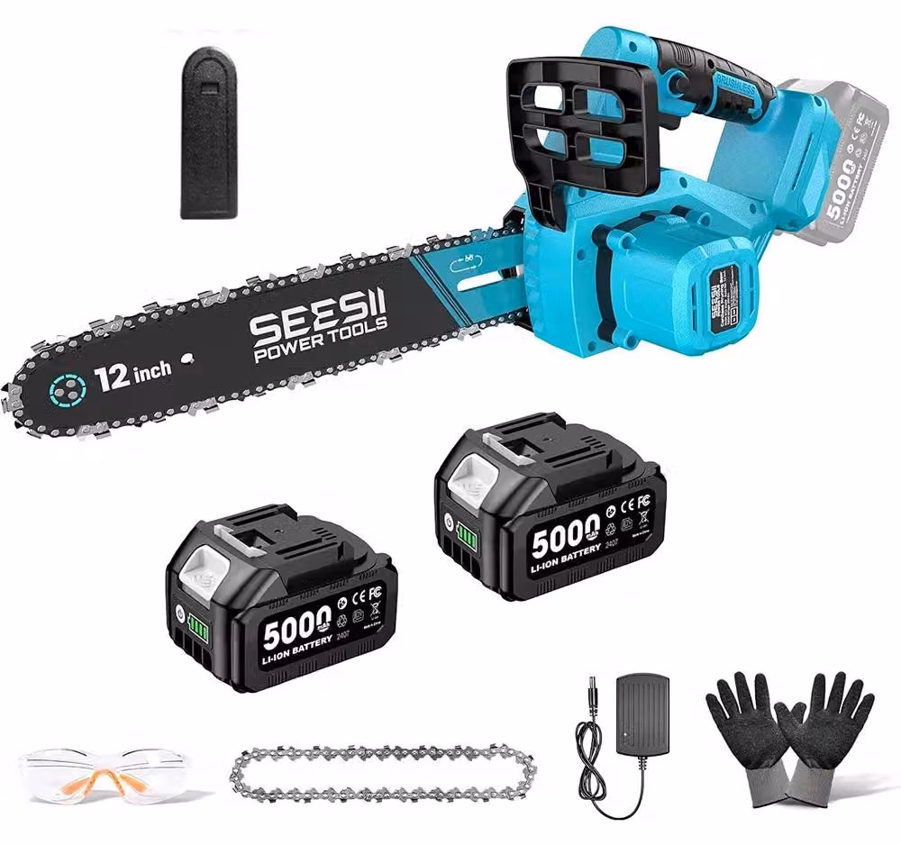 Troncatrice a batteria - 30 cm - 1200 W - Motore brushless - Compatibile con batteria da 18 V - 2 batterie da 5,0 Ah - Ideale per lavori di giardinaggio e lavorazione del legno
