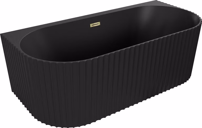 Mexen Sella vasca freestanding a parete rigata 170 x 80 cm, nero opaco, troppopieno dorato - 52711708071-50