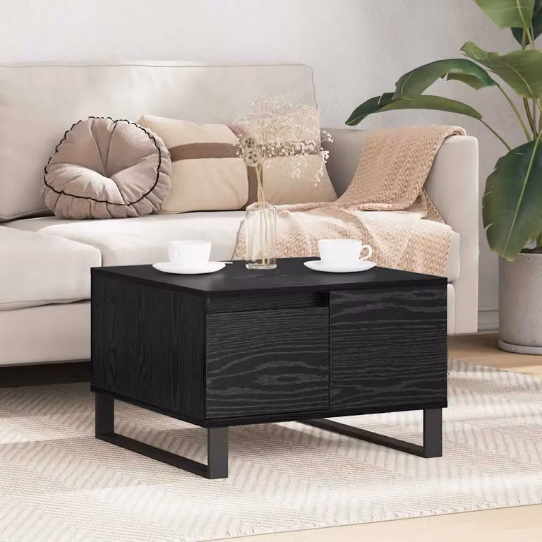 Tavolino da salotto moderno vidaXL in rovere e nero L/P/H: 55 x 55 x 36,5 cm