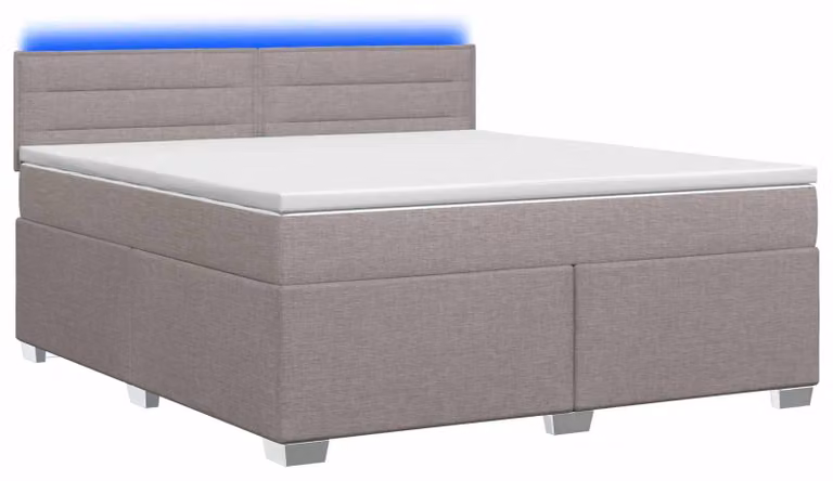 Letto con boxspring, materasso e illuminazione LED, color tortora, dimensioni 140 x 190 cm, rivestito in tessuto