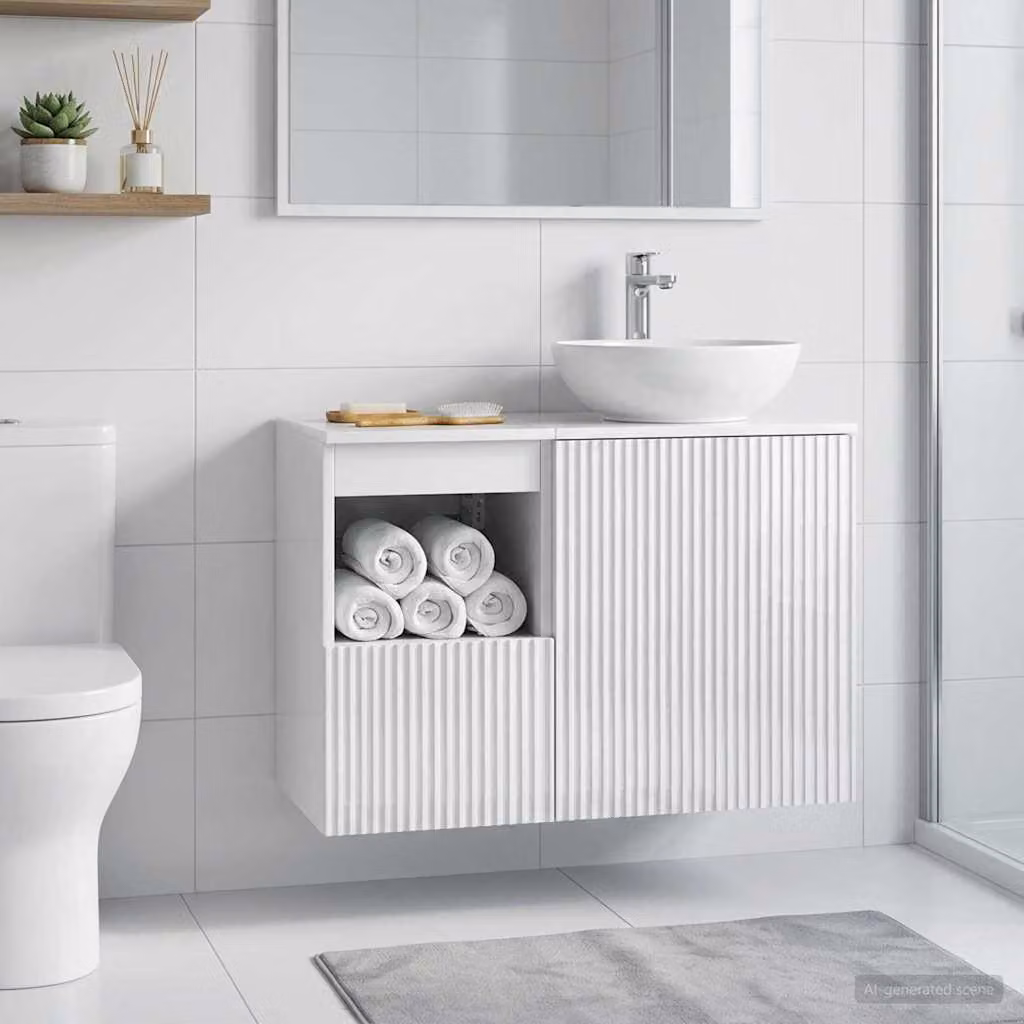 Mobile da bagno vidaXL bianco lucido con ante a battente e ripiani interni L: 30 cm, P: 44,5 cm, H: 50 cm