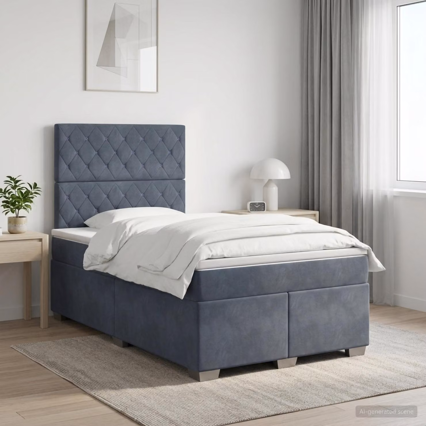 Letto box spring con materasso vidaXL in tessuto grigio e bianco L/P: 120 x 200 cm