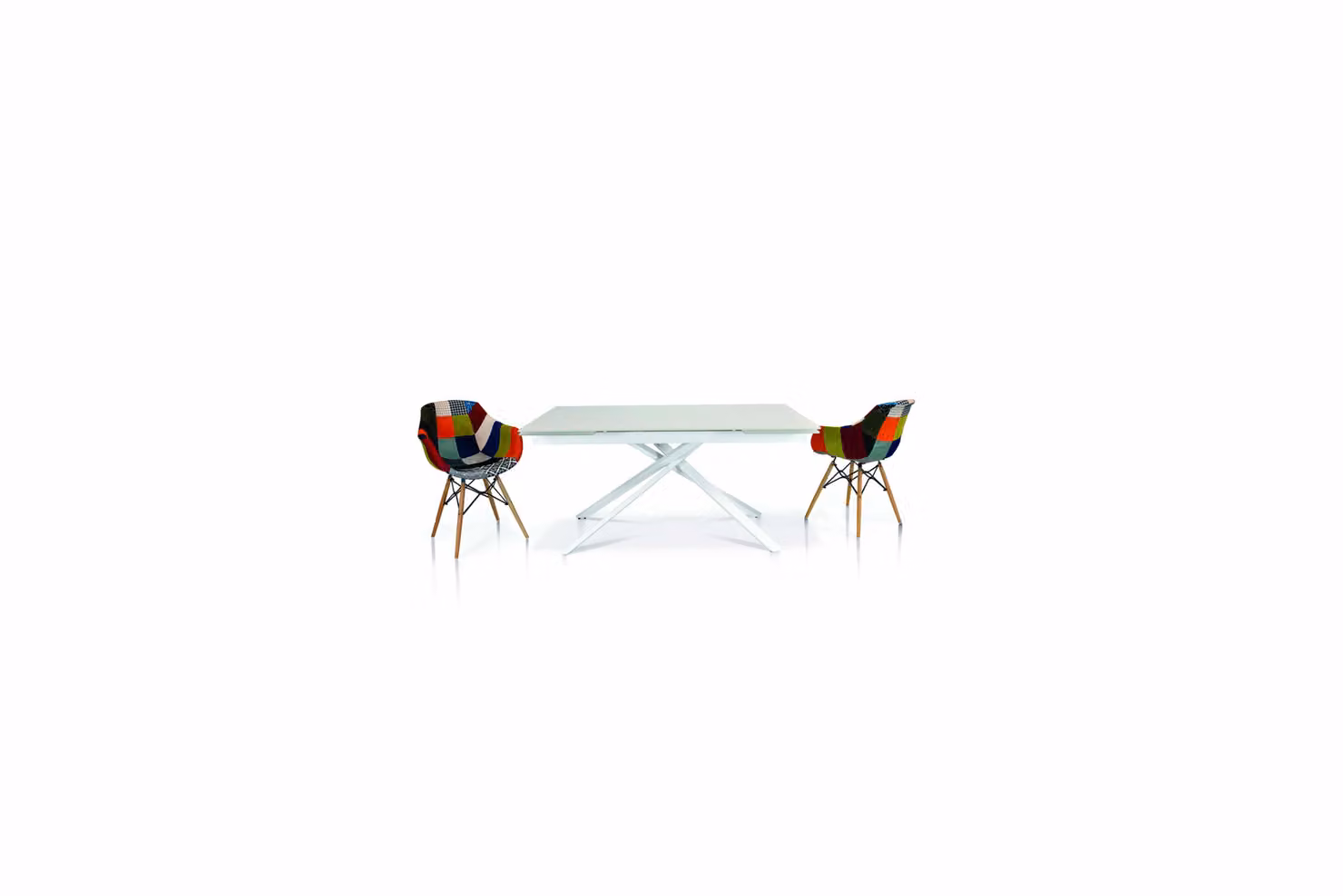 Tavolo TIMES SQUARE vetro bianco allungabile 160×90 cm – 240×90 cm gambe intrecciate