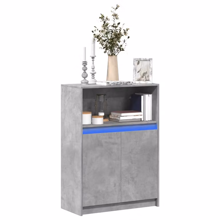 Credenza moderna vidaXL con illuminazione LED in legno e MDF, colore grigio cemento, L 72 cm x P 34 cm x H 100 cm