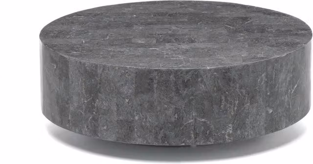 Tavolino rotondo Aosom in pietra fossile naturale e legno di colore grigio, design moderno per soggiorno, L/P/H: 85 x 85 x 28 cm