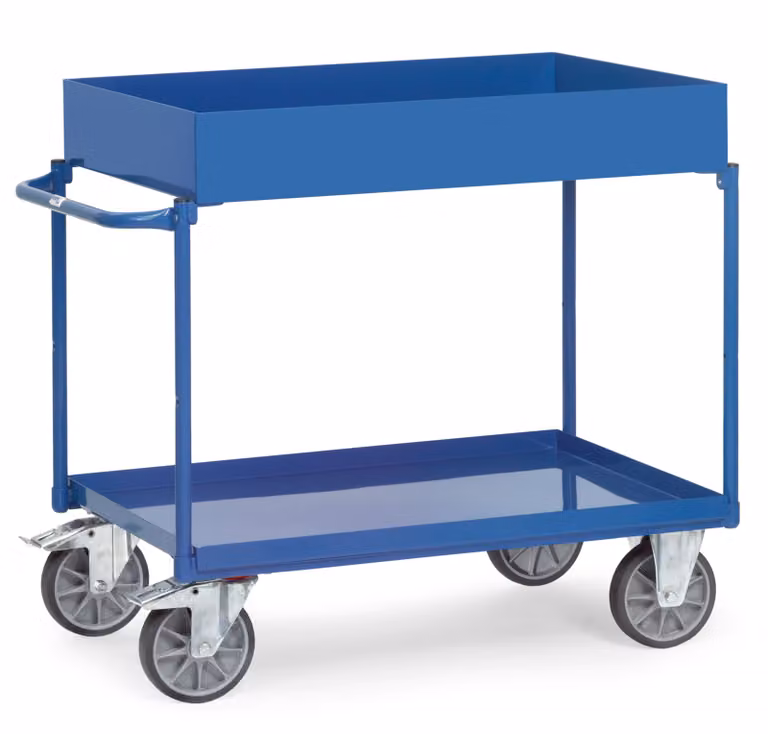 Carrello da tavolo Fetra con vasche in lamiera d'acciaio e bordo alto 2 ripiani 1000x700 mm Superficie di carico