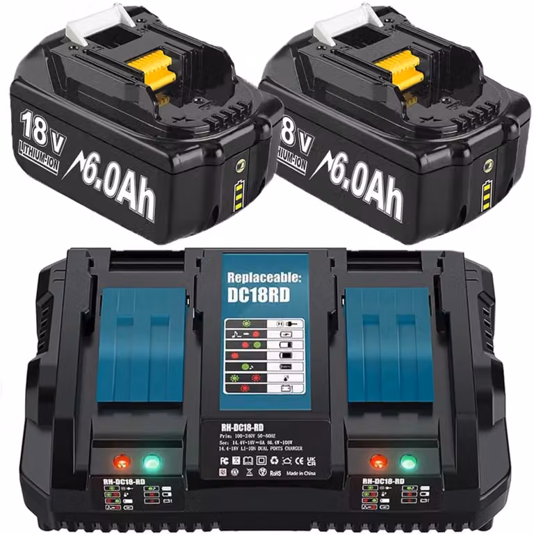 Batteria di ricambio, 18V, capacità 6000mAh, 2 batterie 1 caricatore