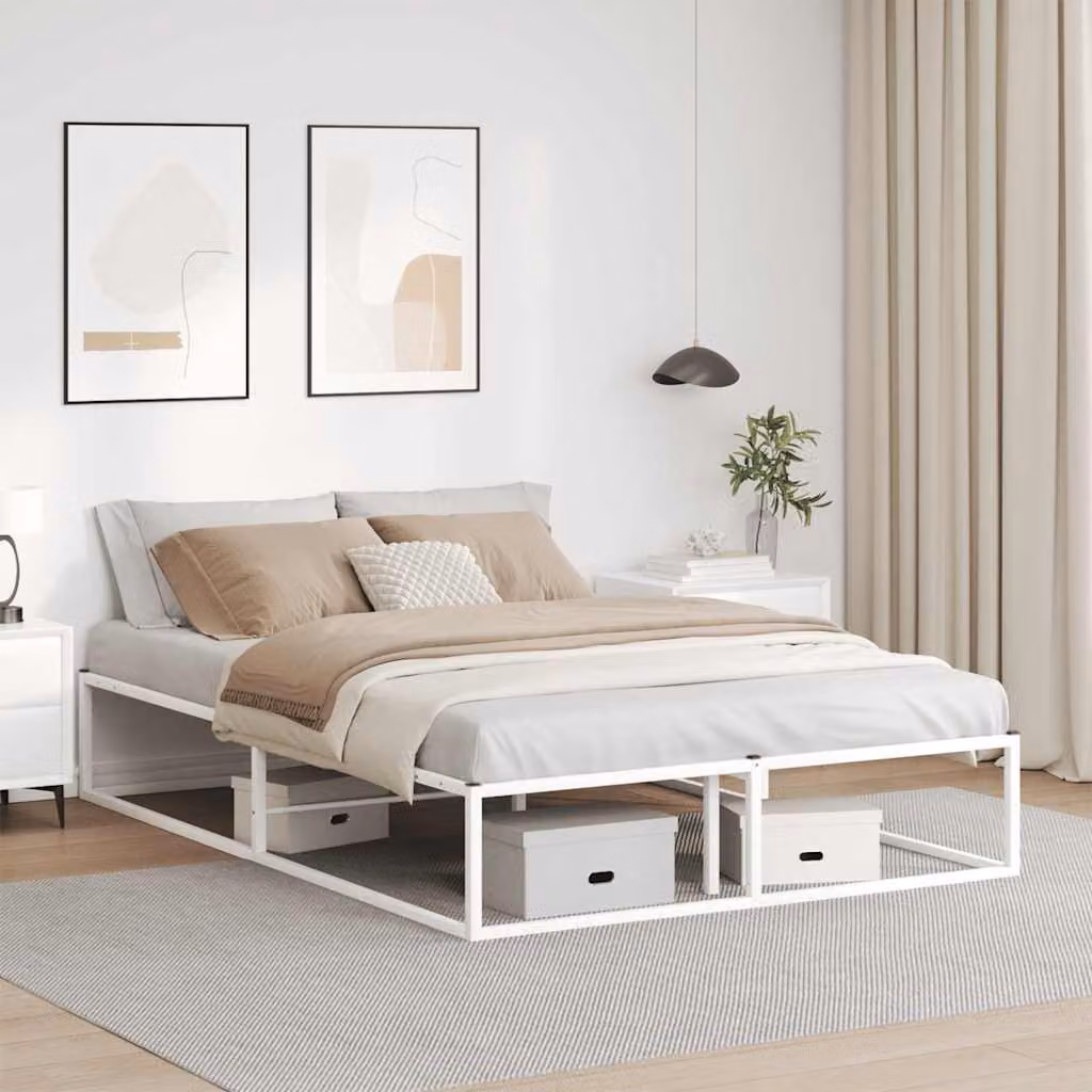 vidaXL Giroletto in metallo bianco con struttura rigida L/P/H: 205 x 140 x 32,5 cm