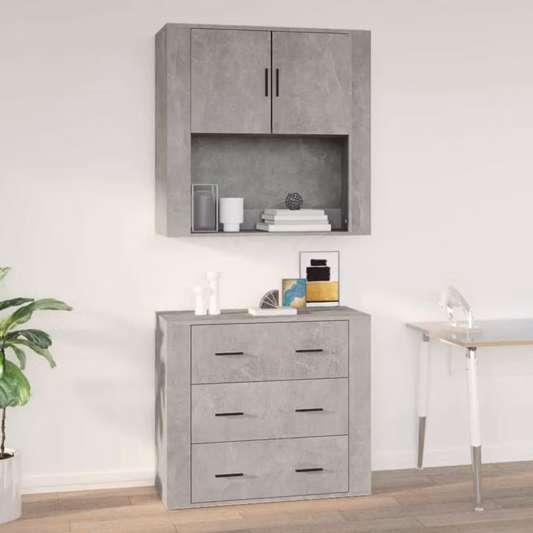Mobile a parete vidaXL in legno multistrato e MDF, colore grigio cemento, L 80 x P 33 x H 80 cm