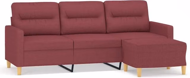 Divano | Divano da soggiorno | Sofa a 3 Posti con Poggiapiedi Rosso Vino 180 cm in Tessuto