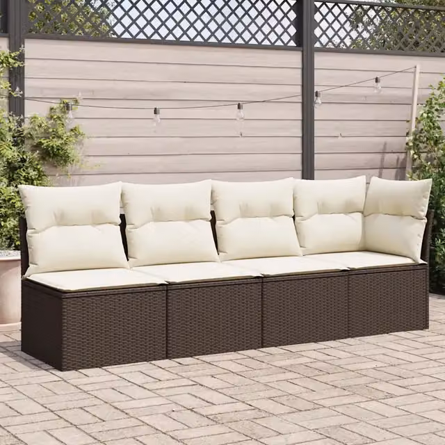 Divano da Giardino a 4 Posti con Cuscini-Sofa da Giardino-Divano da esterno in Polyrattan Marrone