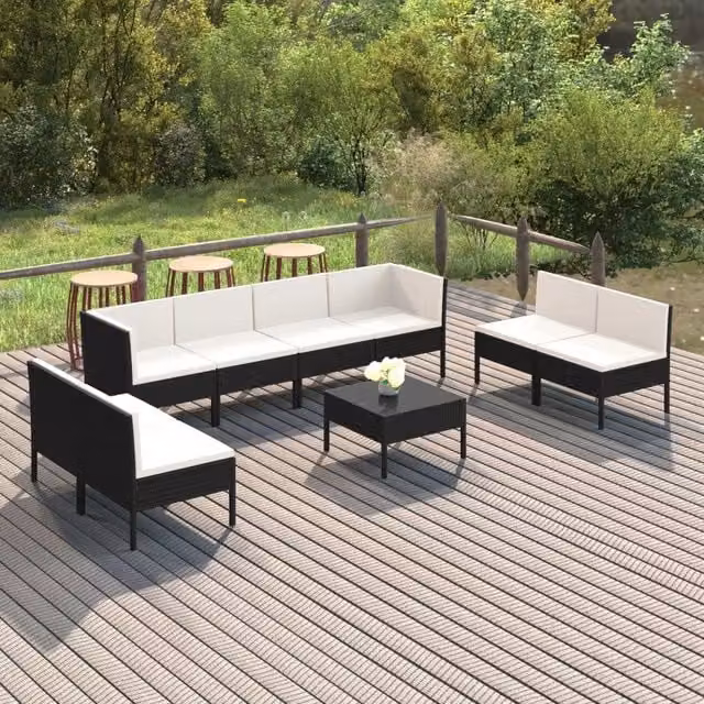 Set Divani da Giardino 9 pz con Cuscini in Polyrattan Nero 3094360