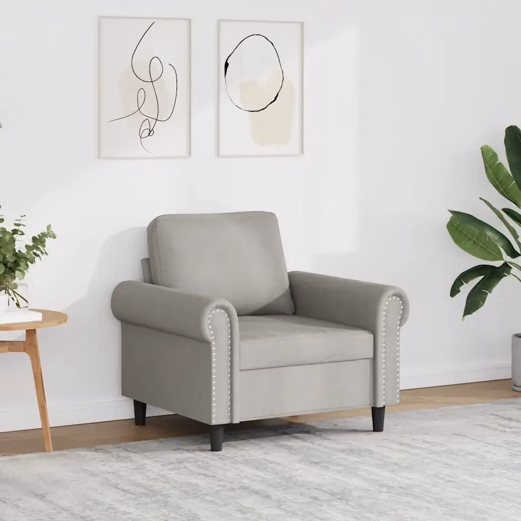 Poltrona Relax Moderna in Velluto Grigio con Braccioli e Struttura in Metallo – 2