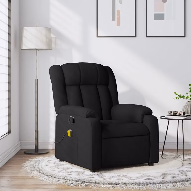 vidaXL Poltrona reclinabile relax in tessuto nero con braccioli e leva manuale