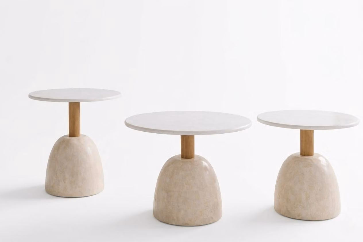 Set di tavolini da salotto, colore bianco, piano in metallo, stile moderno, struttura in metallo, nuovo