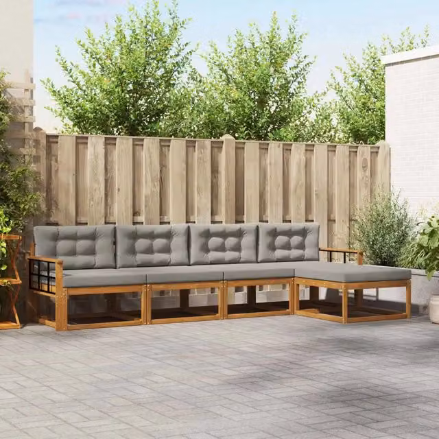 Set di divani da esterno 5 pz Grigio Naturale e Chiaro 3367449