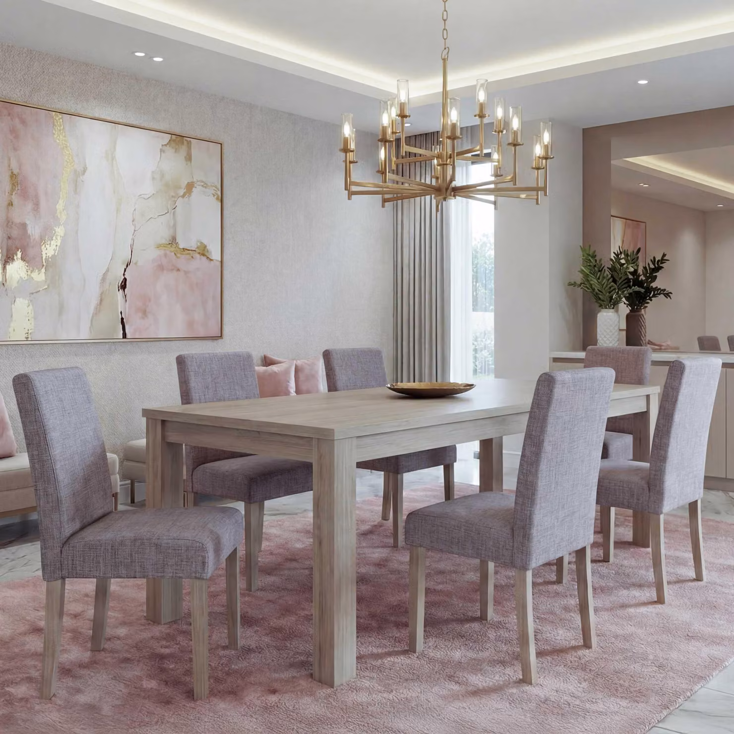 set di 6 sedie da sala da pranzo Littau, sedia da cucina ~ tessile, grigio, struttura gambe - rovere