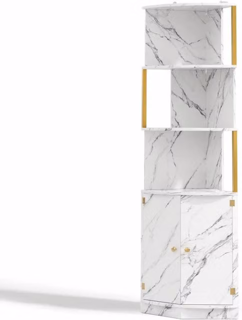 Armadio angolare con illuminazione LED e prese, mobile contenitore con 2 ante, 38x38x180 cm per cucina e soggiorno
