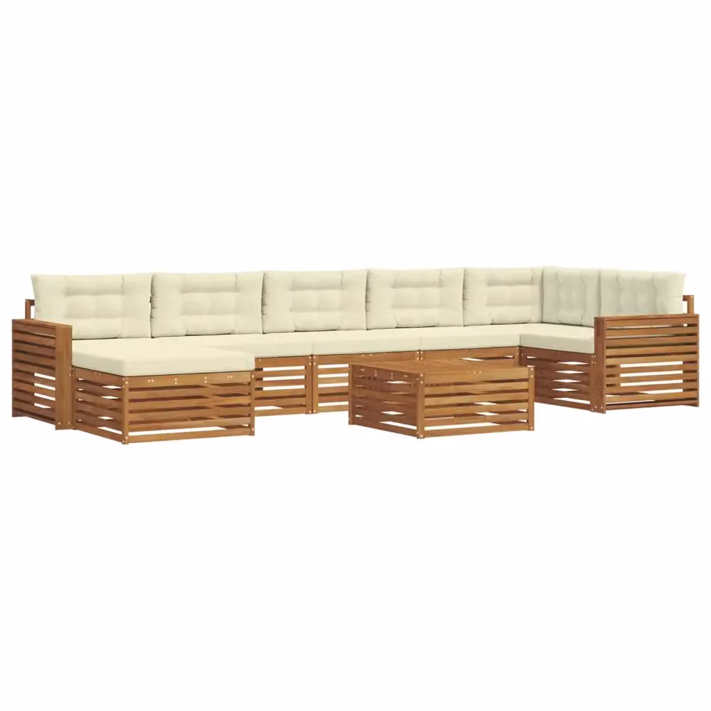 Set di divani da esterno a L vidaXL in legno di acacia con tavolino e pouf, beige e marrone – 2
