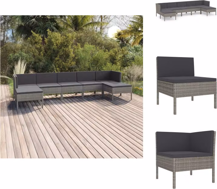 vidaXL set da salotto da giardino 7 pezzi con cuscini in poly rattan grigio - Set di mobili da giardino