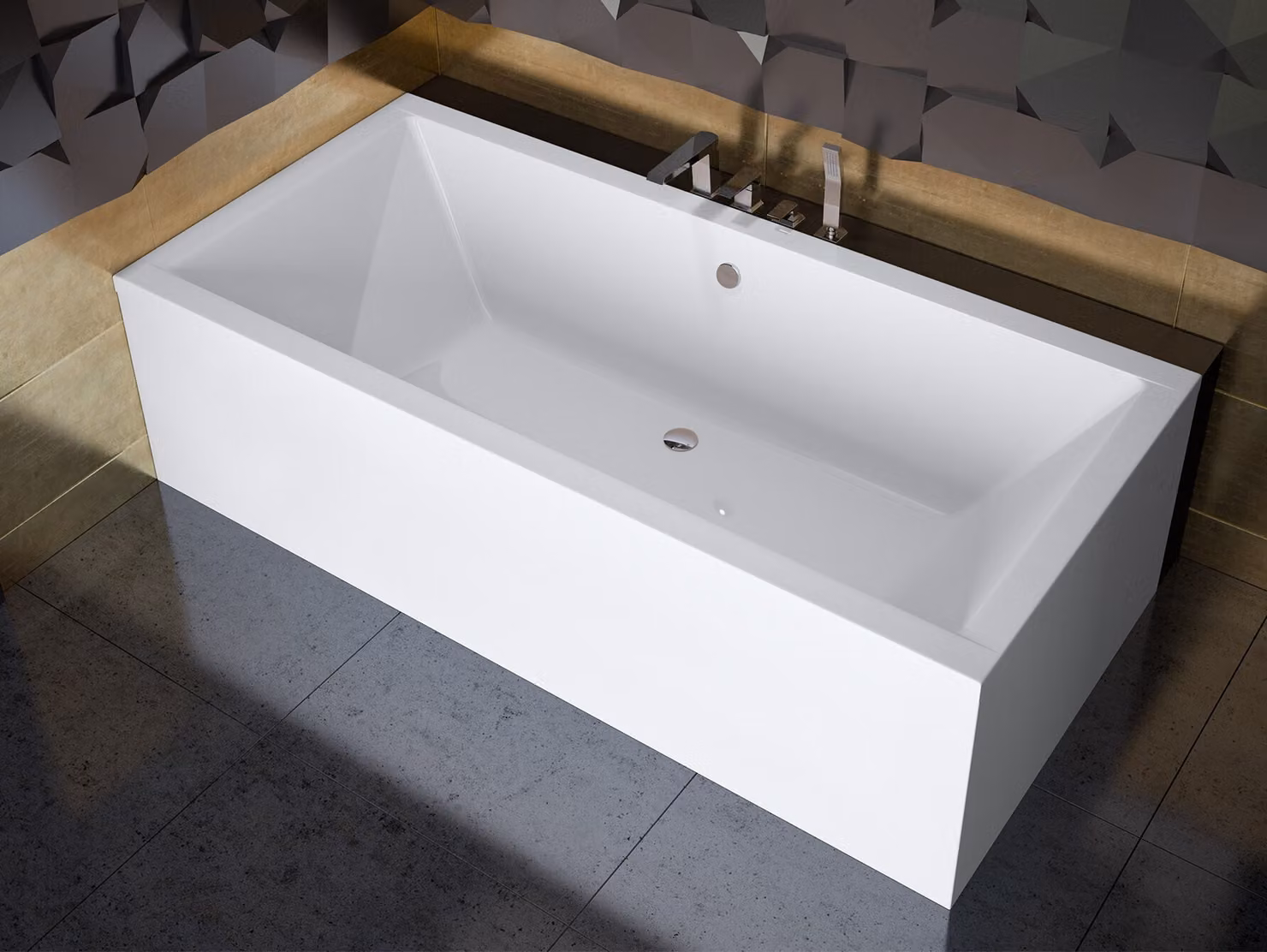 Vasca da bagno rettangolare 155x70 con grembiule in acrilico, set di scarico e piedini GRATIS | set completo 4in1 sifone originale per vasca da bagno in acrilico | BADLAND QUADRO